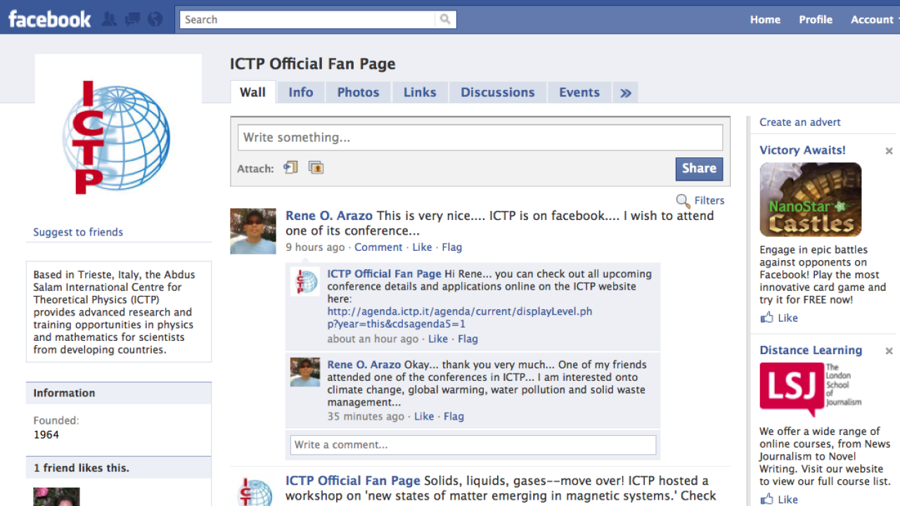 ICTP on Facebook