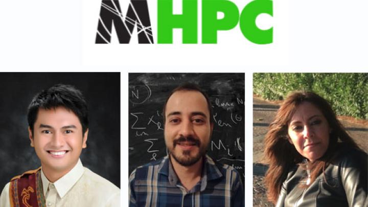 (from left) Krister Jazz Urog, Saeid Aliei and Nesrine Yousfi will receive the MHPC degree thanks to support from ICTP